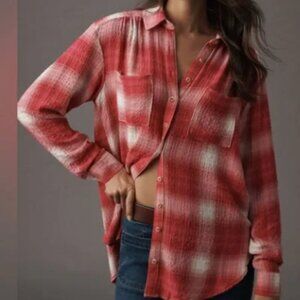 Pilcro Hadley Button-Down Red & White Plaid Flannel Shirt Small